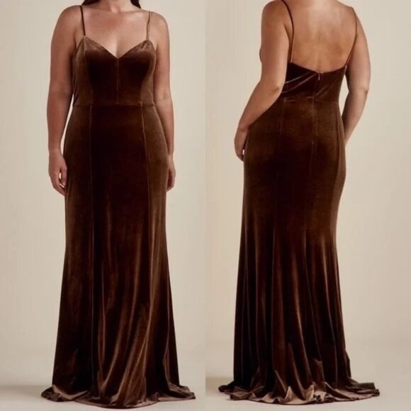 SOLD: Amsale Nouvelle Sana Bronze Velvet Bridesmaid Dress Long Gown Size 8 - Picture 1 of 14